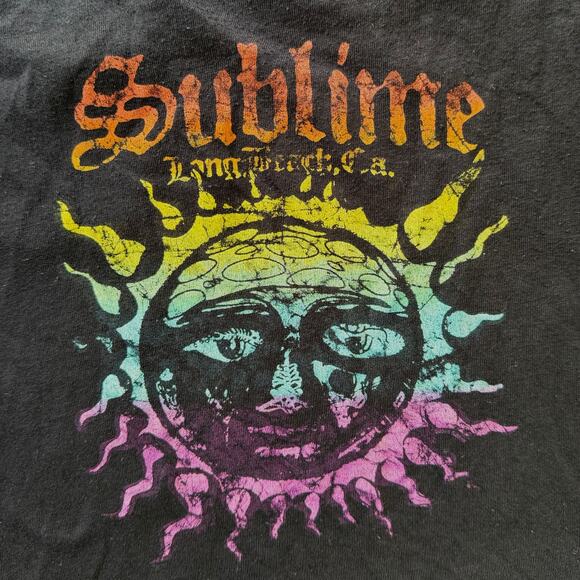 Sublime Live Nation Sun Logo Black Tank Crop Official Small Ladder Cut Distress - Picture 4 of 6